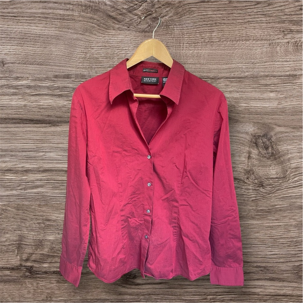 New York & Company Rich Burgundy Dress Shirt size L